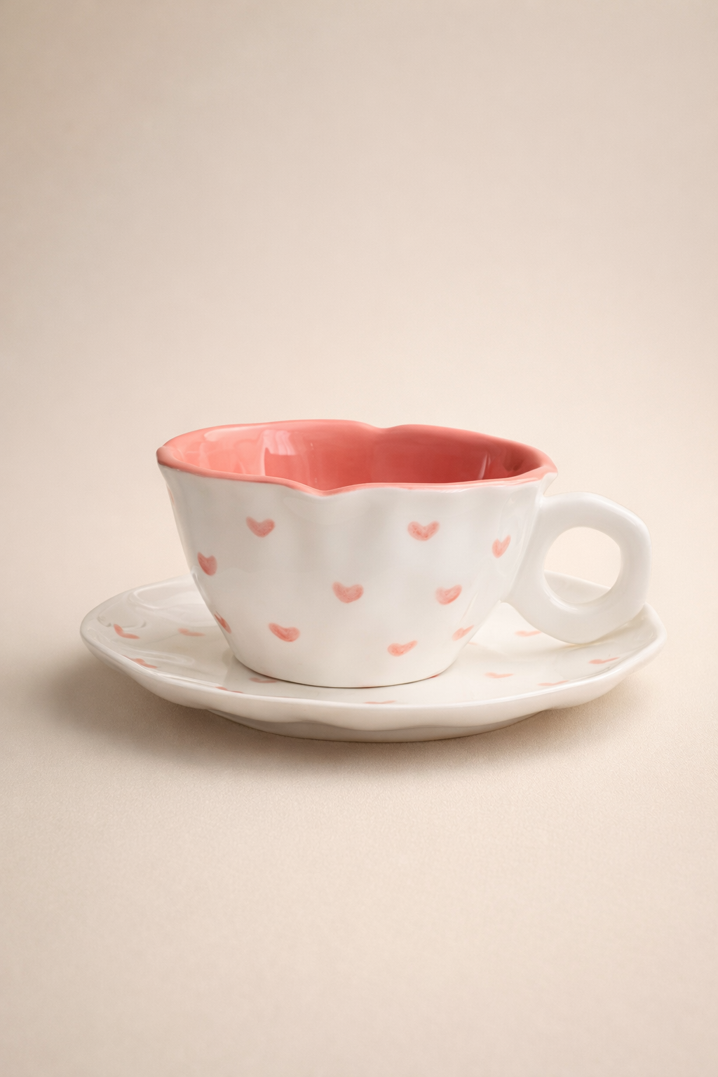 Heart Design Mug & Saucer Set