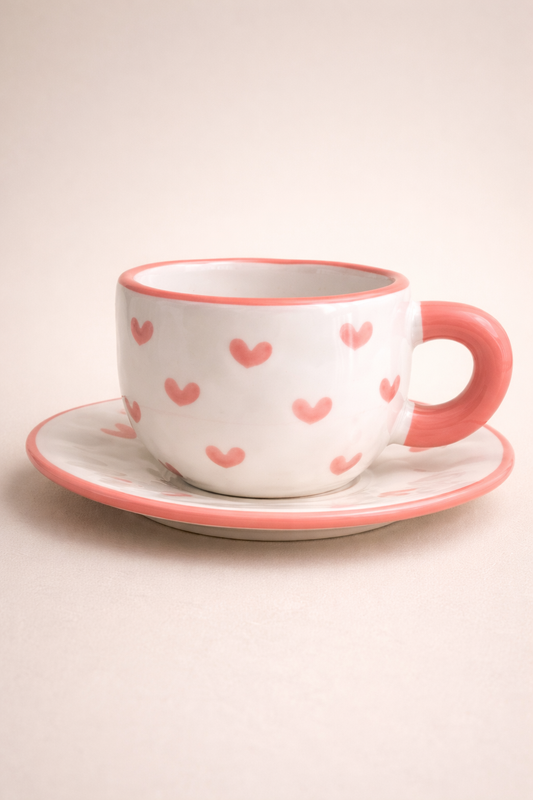 Heart Design Mug & Saucer Set