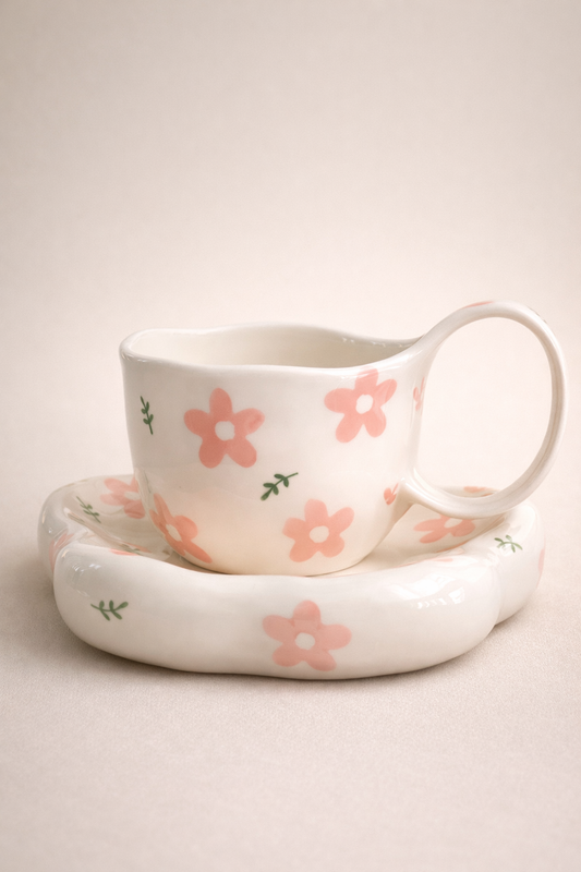 FLOWER Design Mug & Saucer Set