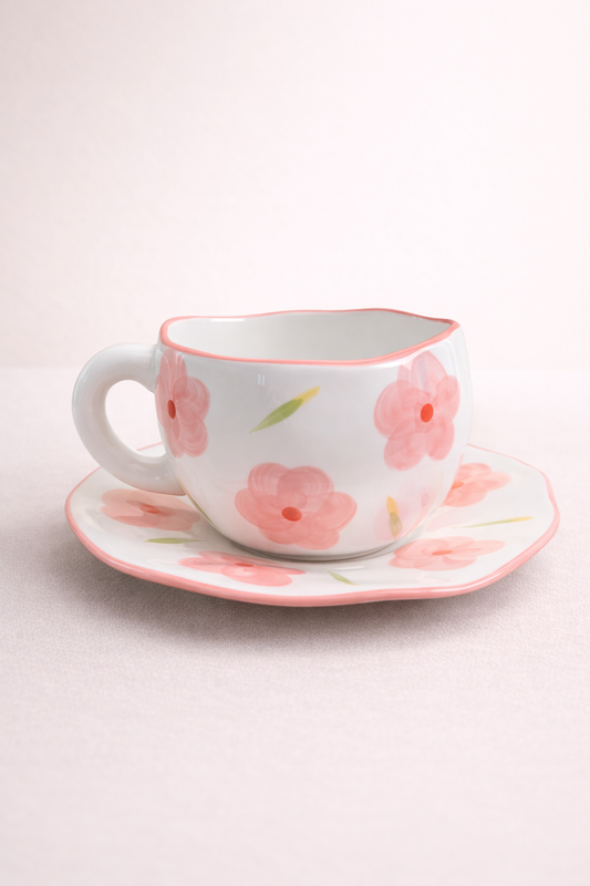FLOWER Design Mug & Saucer Set