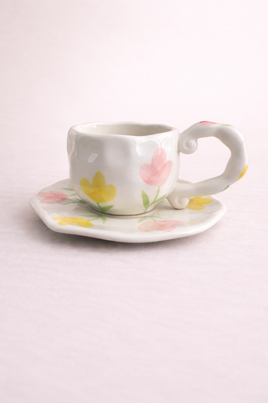 FLOWERS Design Mug & Saucer Set