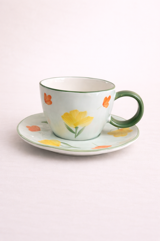 FLOWER Design Mug & Saucer Set